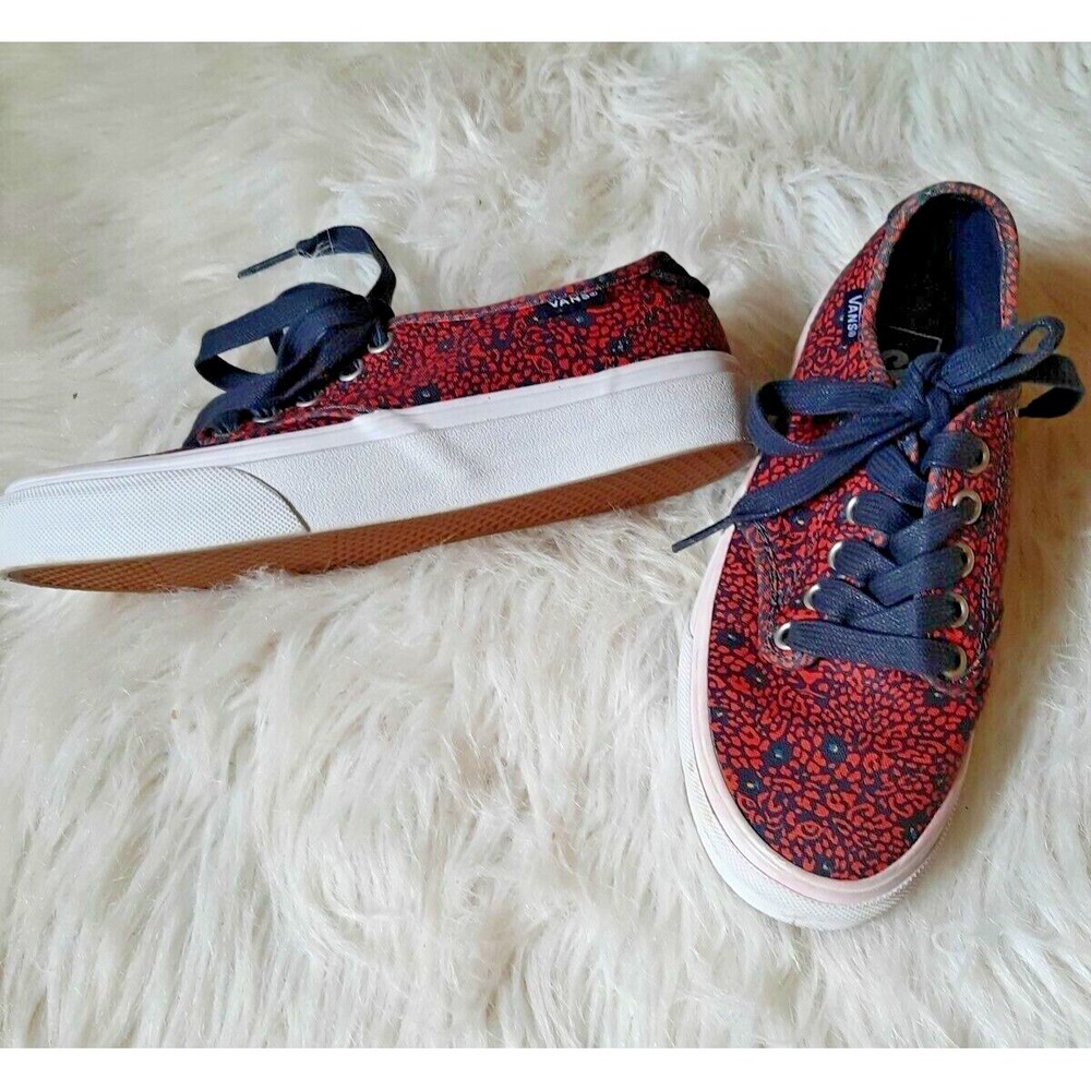Vans Sneakers Red & Blue mini‎ Flowers Canvas Skater Shoes Size 5.5